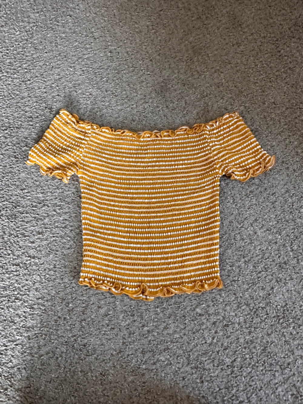 Heart & Hips Yellow and White Striped Off-Shoulder Crop Top